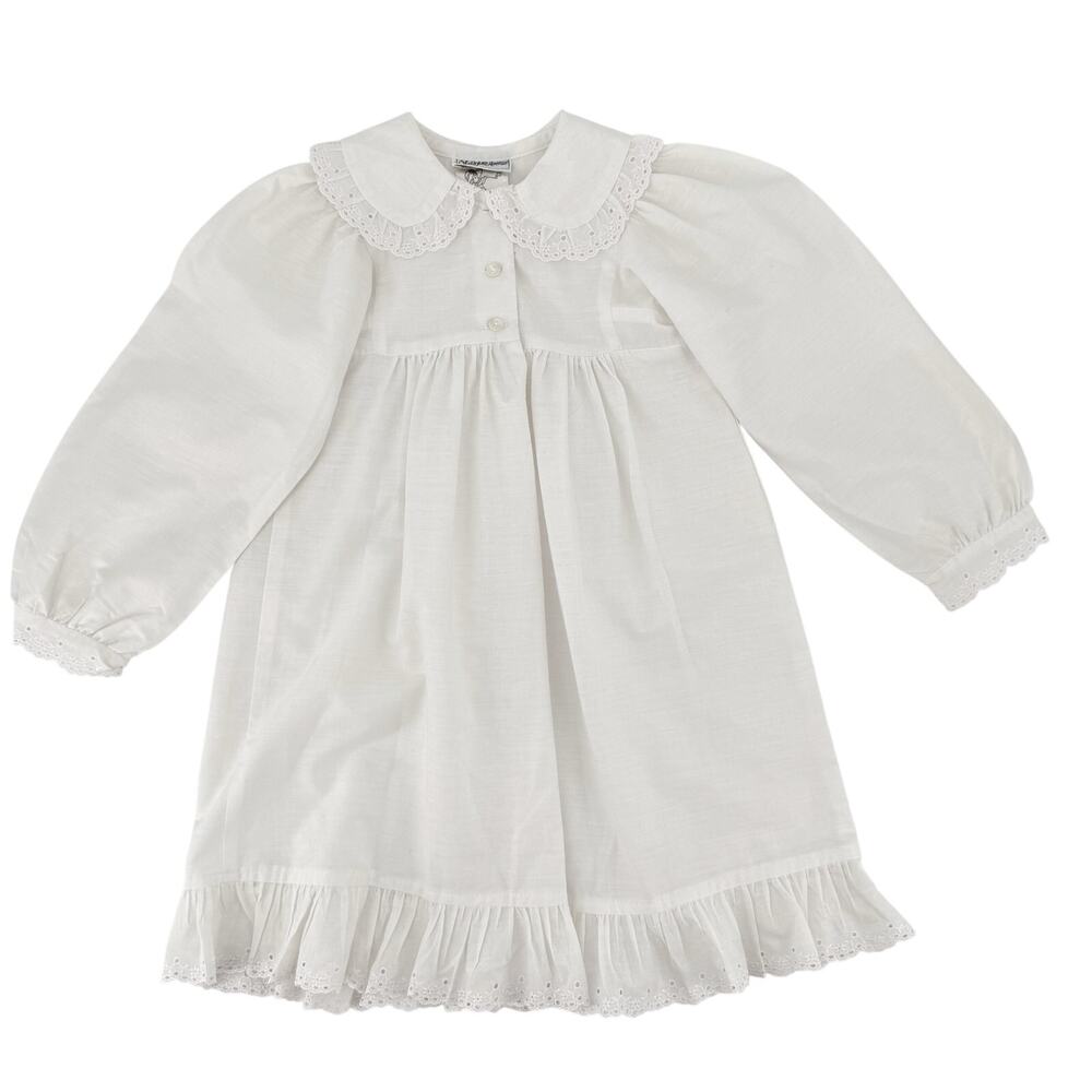 Vtg Saks Fifth Ave Tess Originals Girls White Cotton Eyelet Lace Dress Sz 5 USA